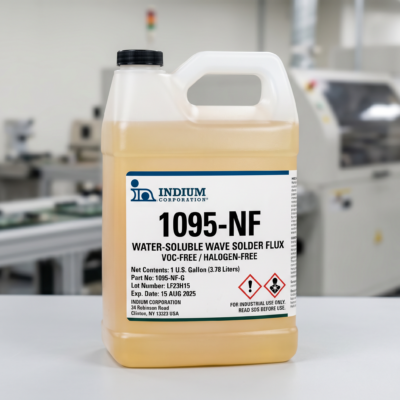 Indium Corporation 1095-NF VOC-free water-soluble wave solder flux in a 1-gallon jug.